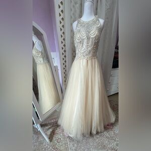 Sean Collection Champagne Satin Dress Label Detail